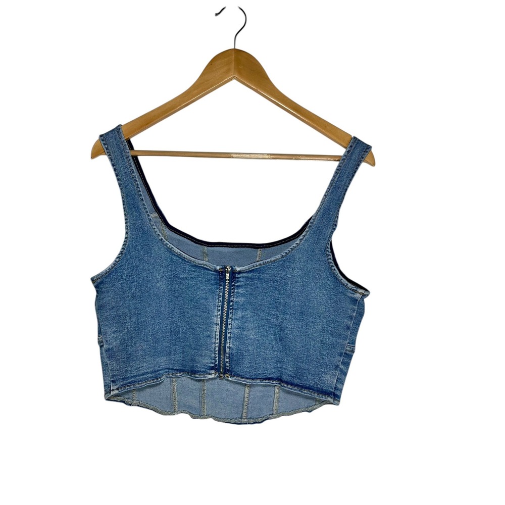 Happily Grey XL Denim Corset Crop Top NWT Medium Wash Zip Front Bustier Tank - Picture 3 of 7